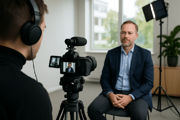 Optagelse af testimonial video hos kunde