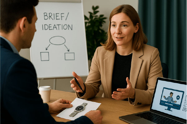 Møde om idé og brief for udvikling af produktvideo