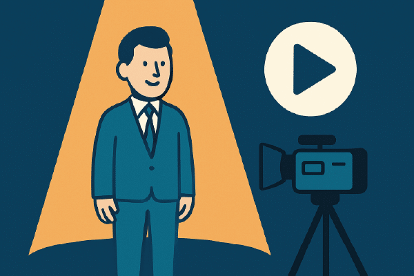 Ikon til Produkt- & instruktionsfilm → Produkt eller app-skærm i midten, hånd/markør der viser trin-for-trin.