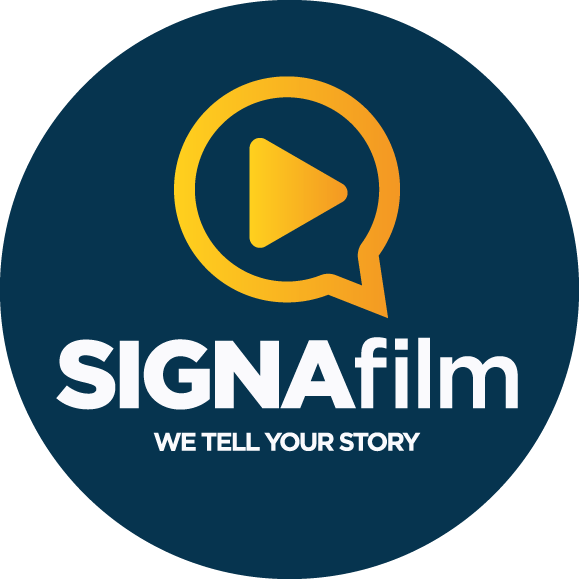 SIGNAfilm logo - We Tell Your Story - Rundt blåt