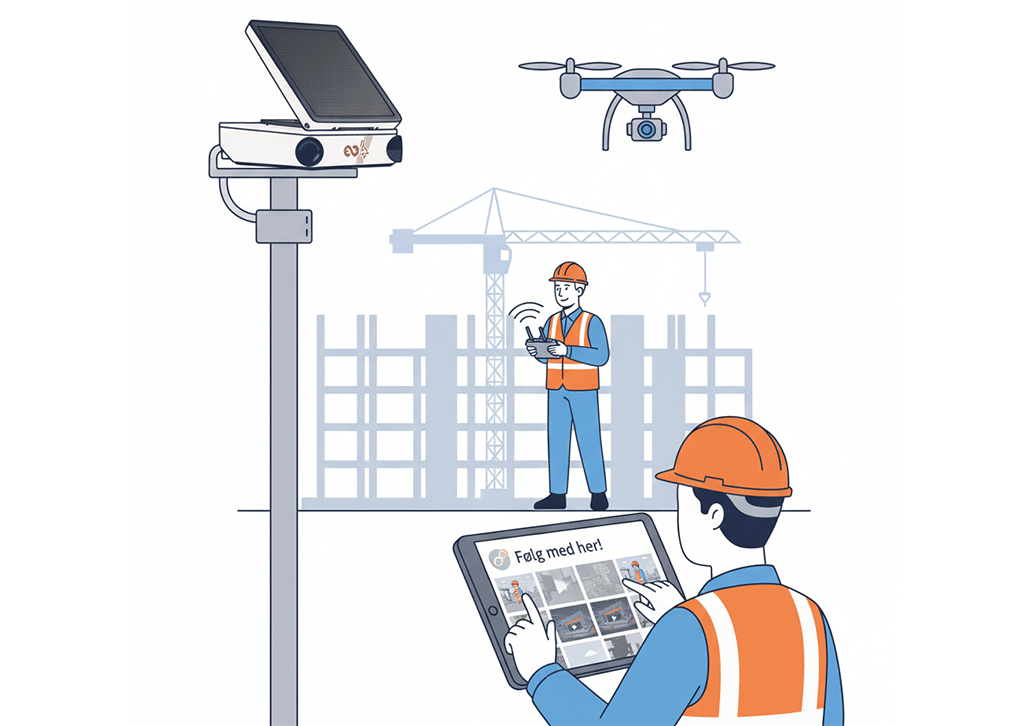 Opsætning af time lapse kamera inklusiv droneoptagelse og overvågningslink